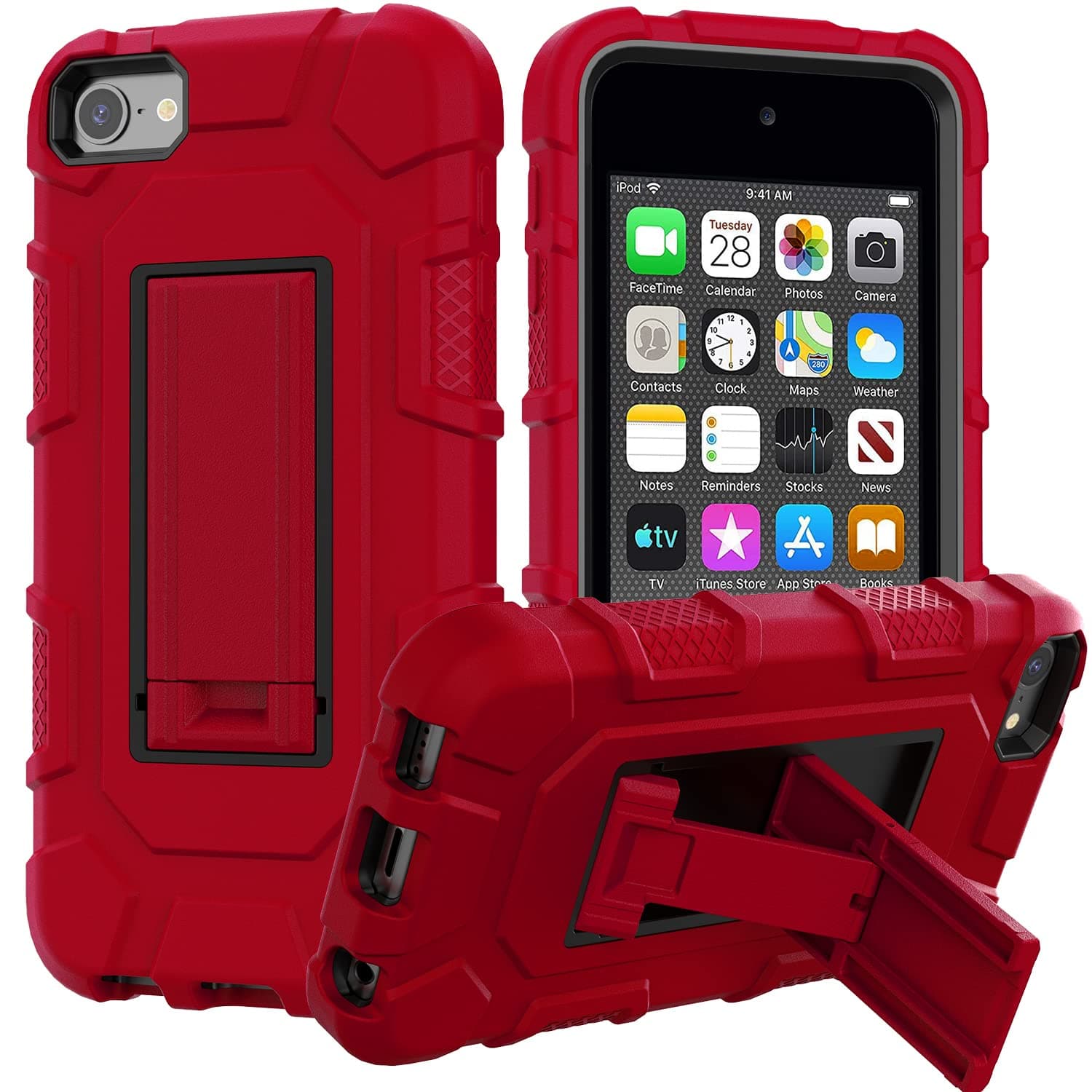 ZoneFoker for iPod Touch 7th Generation Case, iPod Touch 6th / 5th Generation Case Heavy Duty Shockproof Rugged Cover for Apple iPod Touch 7/6/5 Generation Case Red