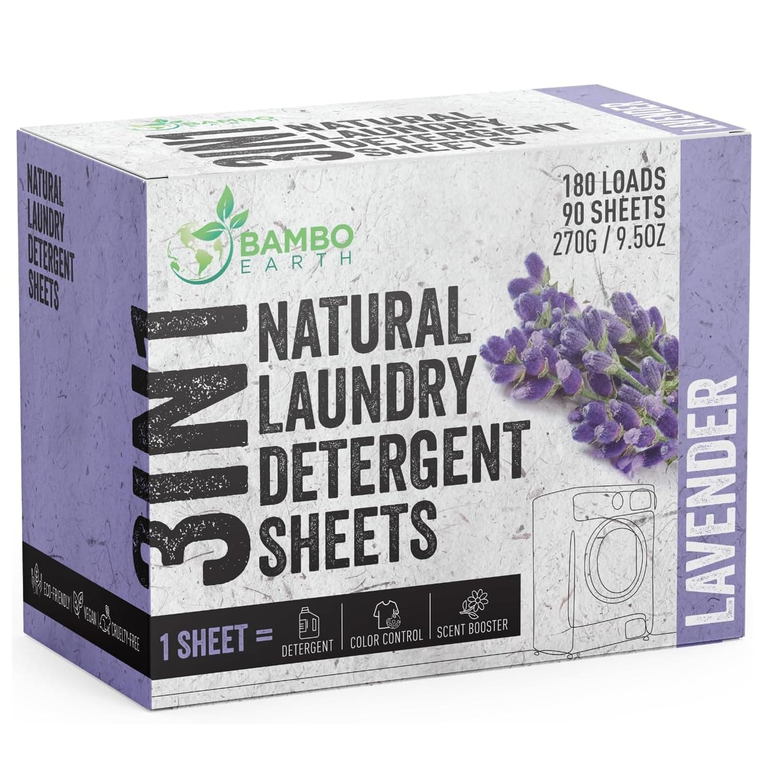 180 Loads Natural Laundry Detergent Sheets - All Natural Biodegradable And Dissolvable Washing Machine Dry Soap Laundry Detergent Strips, Mess Free, Eco Friendly, 90 Sheet Pack (Calm Lavender)
