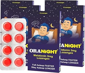 OraNight Lozenges with Melatonin 3mg, Eucalyptus & Menthol | Promotes Relaxation & Sleep | Fast Relief from Throat Irritation & Cough | Natural | Strawberry Flavor (Pack of 5)