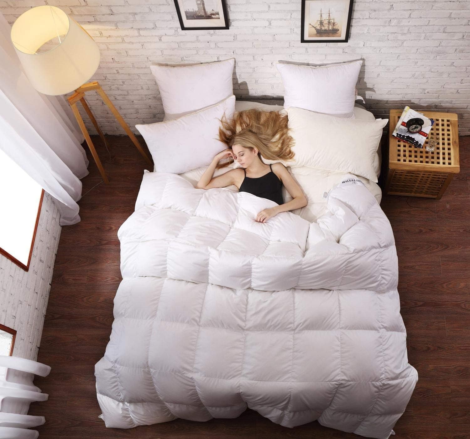 SLEEP RHYTHM Luxurious Goose Down Comforter, Duvet Insert, Medium Weight for All Season, Hypoallergenic, 600 Thread Count, 750 Fill Power, 100% Egyptian Cotton, White Color, King Size 106"90"