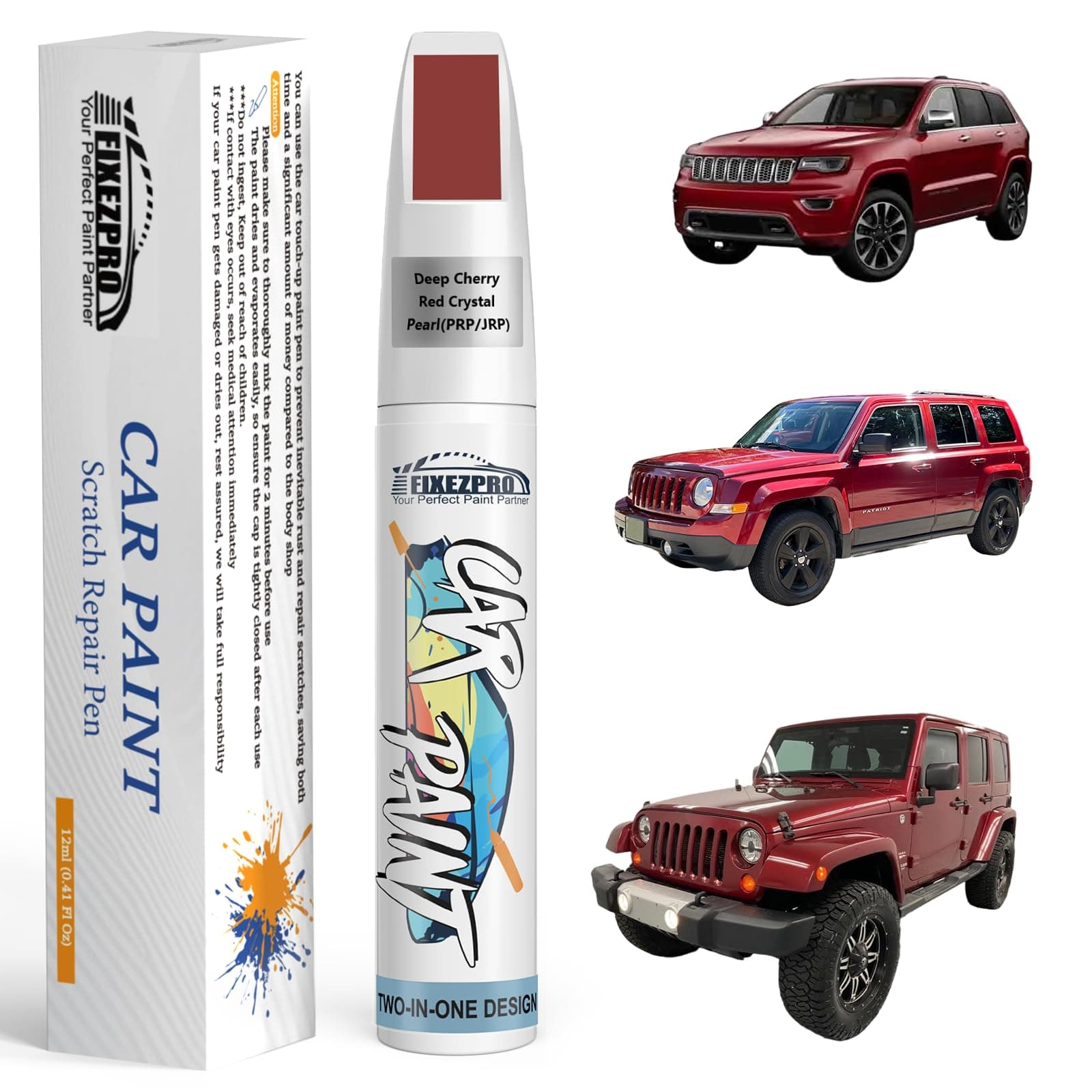Deep Cherry Red Crystal Pearl(PRP/JRP) Touch Up Paint for Jeep, Car Paint Scratch Repair Remover Pen Color Exact Match, Quick and Easy Fix Automotive Chips and Nicks Scuff