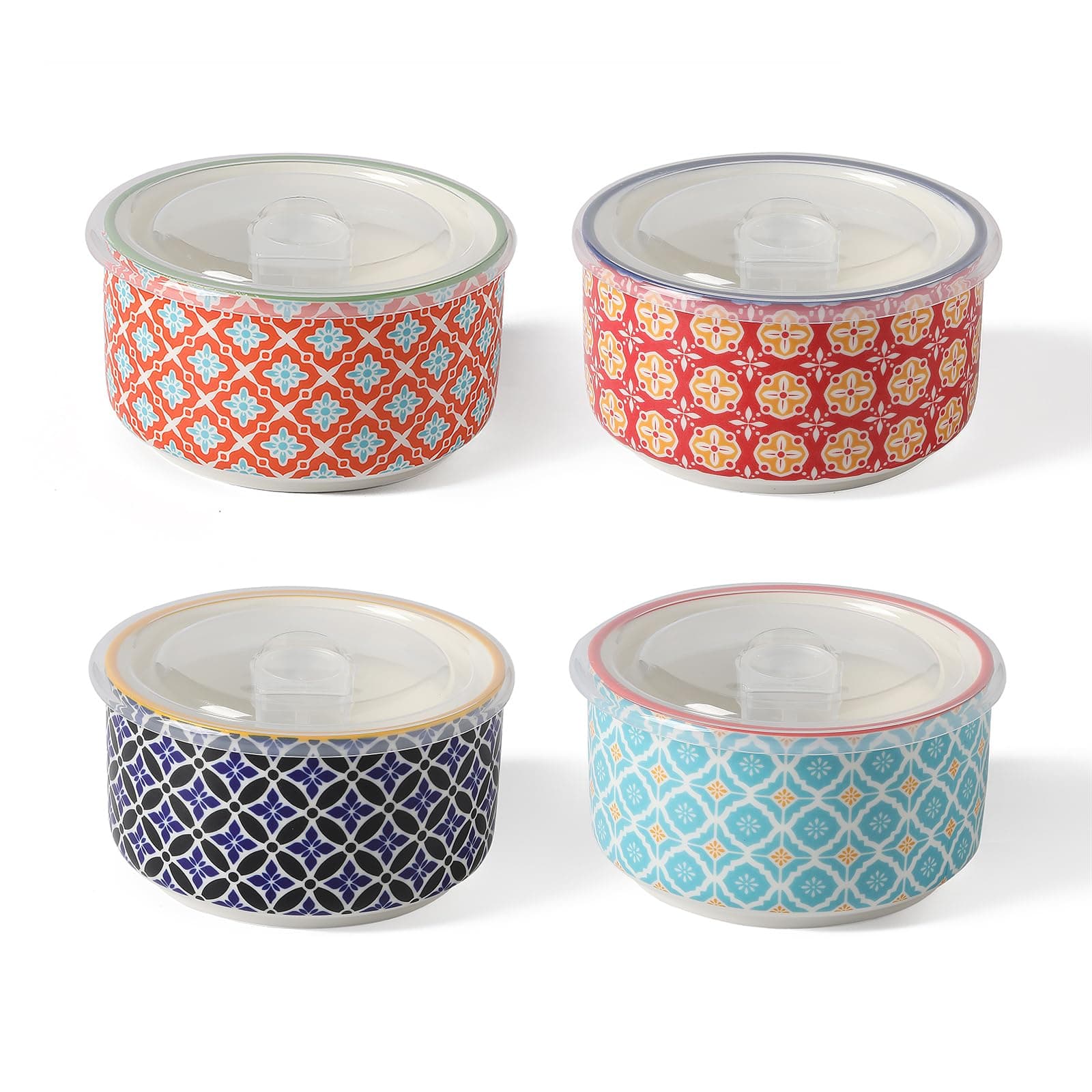 Metahom Ceramic Bowl Set with Lids, Serving Bowls with lids, 5 Inch Prep Bowls for Kitchen, Lunch, Picnic, Microwave & Dishwasher Safe, 20 Oz Set of 4