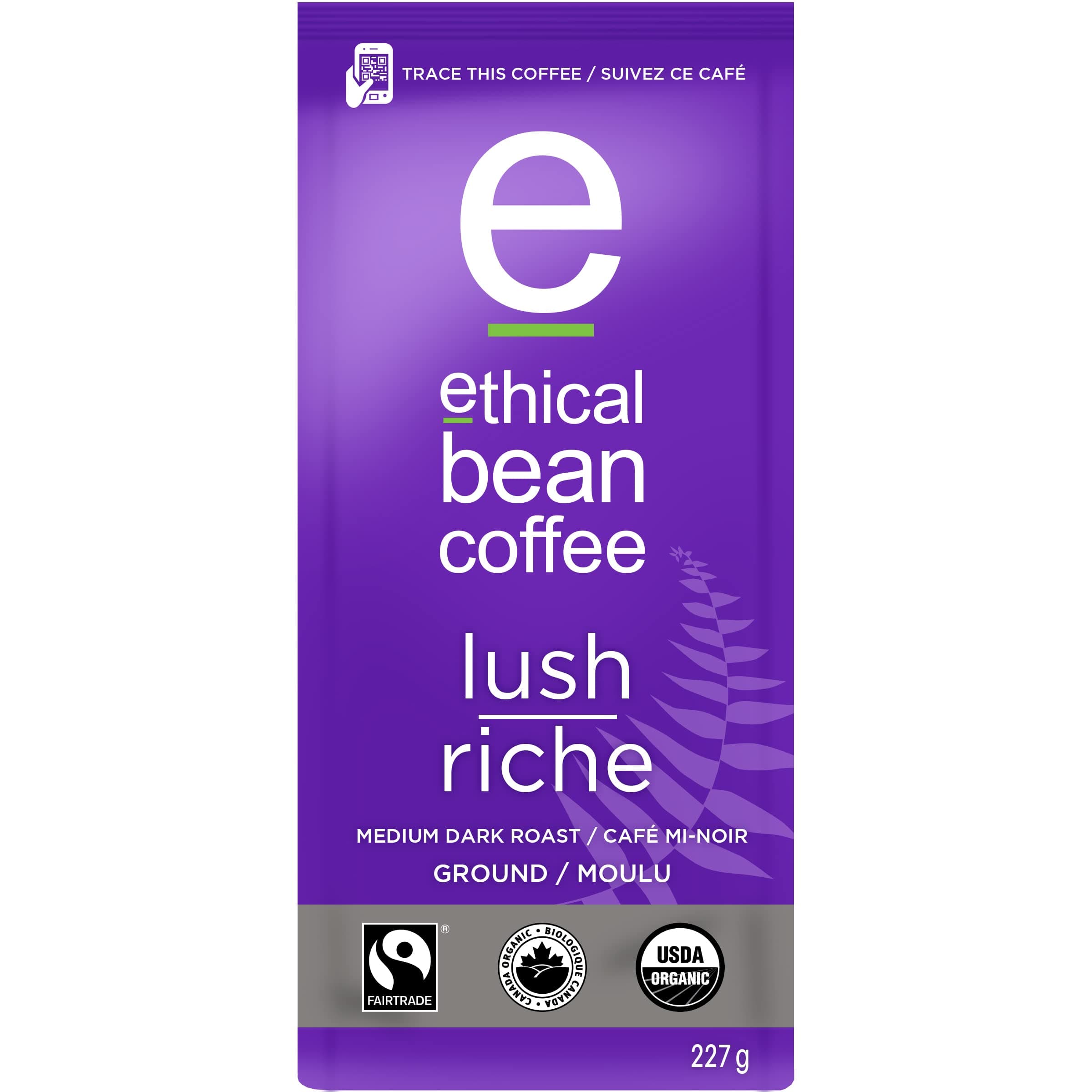 Lush Ethical Bean Coffee: Medium Dark Roast Ground Coffee - USDA Certified Organic Coffee, Fair Trade Certified - 8 Ounce Bag (227 g)
