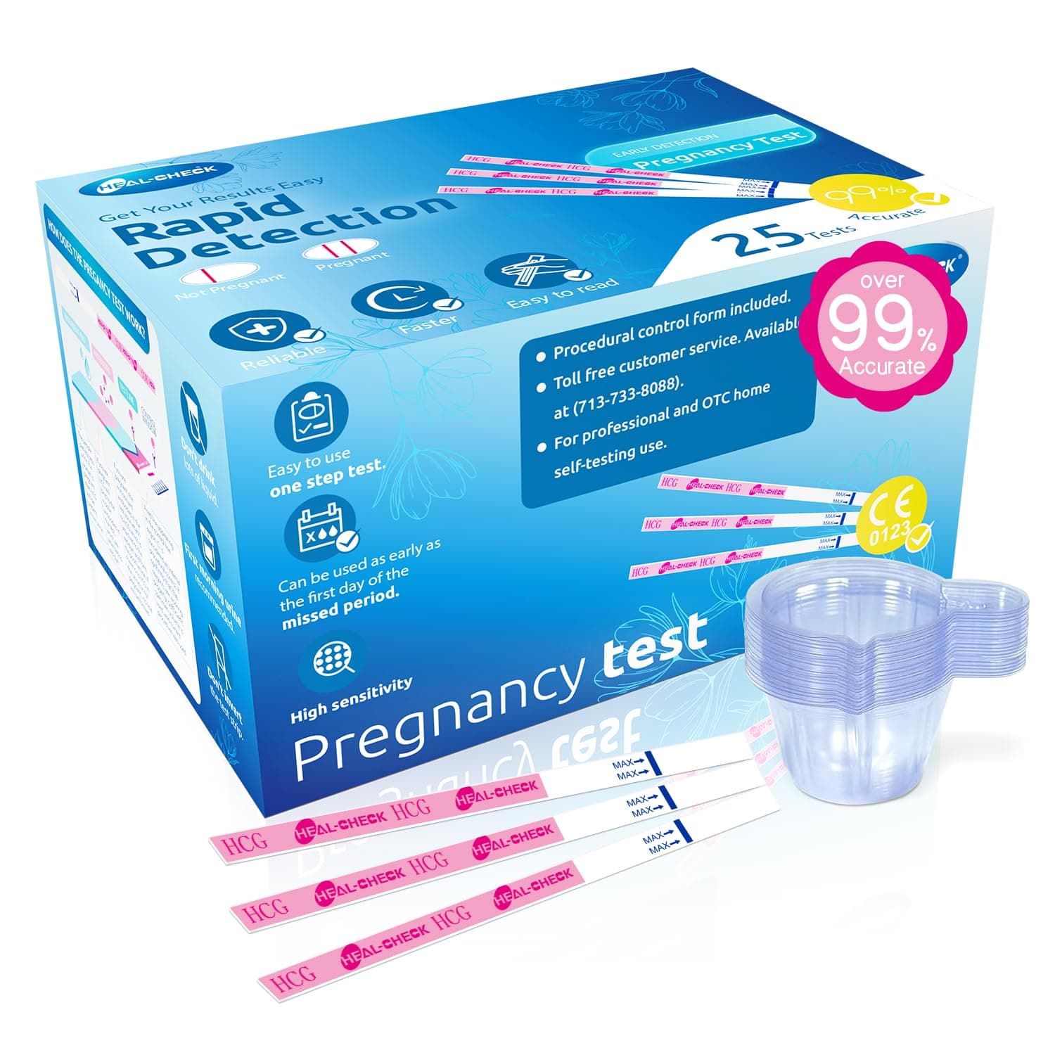 Pregnancy Tests with Cup, Bulk Pregnancy Test Strips for Home Detection, Over 99% Accuracy, Individually Wrapped, Extra-Wide 5mm HCG Test Kit Comfortable Grip, 25 Count, Pruebas De Embaraz