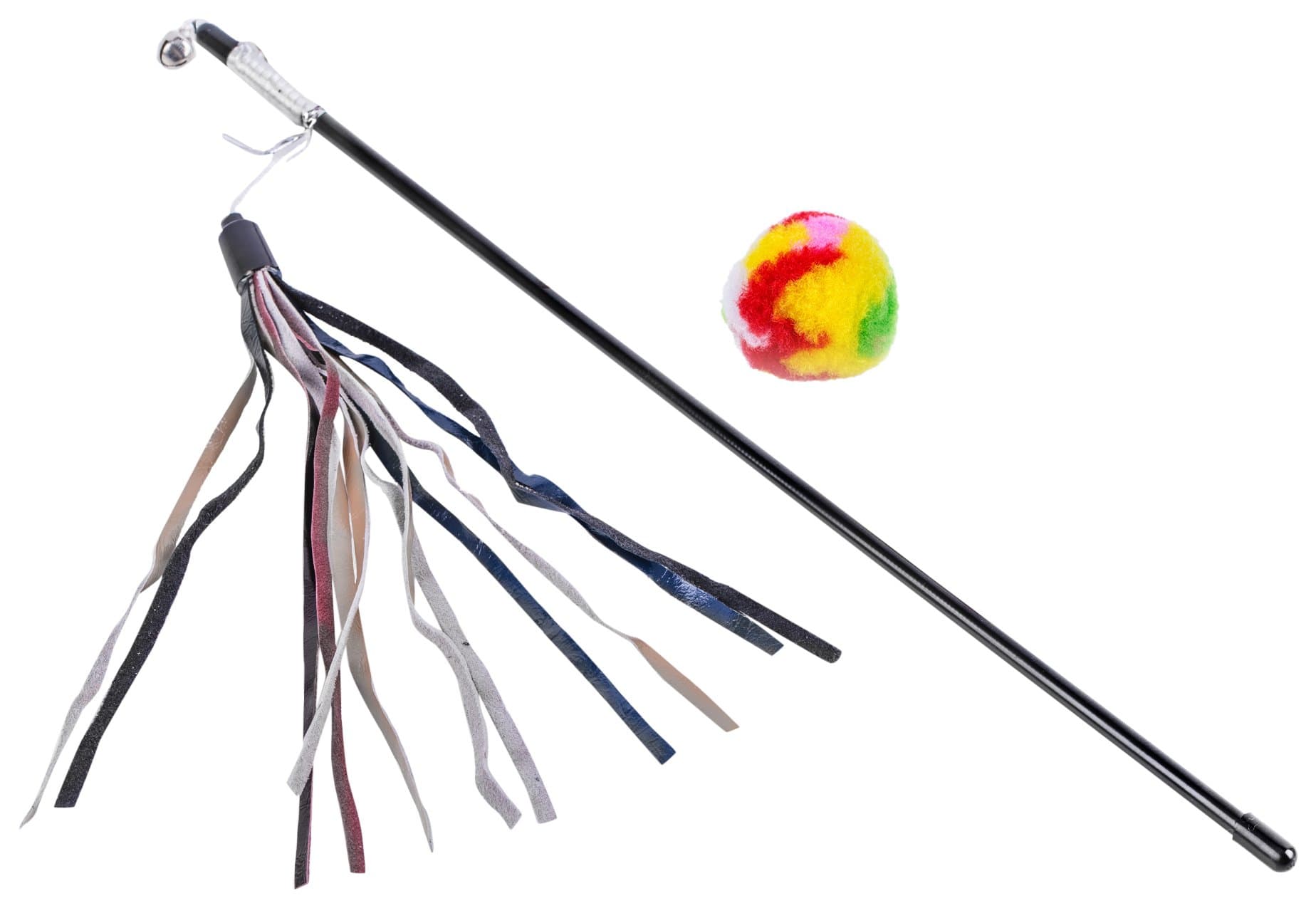 Cat Teaser Wand Chaser Toys With Wool Ball Bundle Set - Leather Stripes