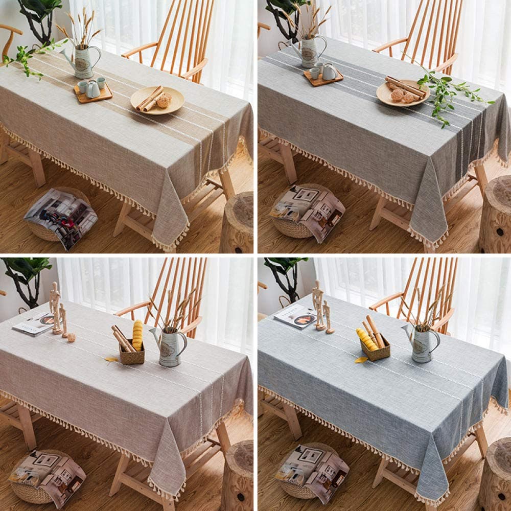 QIGE Tablecloth Table Cloths Table Cloth Modern Minimalist Coffee Table Tablecloth Cotton And Linen Rectangular Tablecloth Embroidery Cross Tablecloth - Light Coffee _240*240Cm