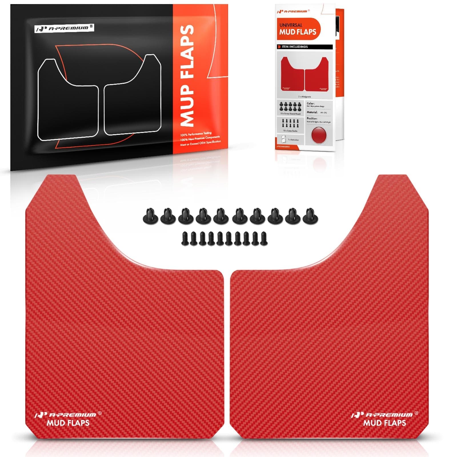 A-Premium Universal Mud Flaps, 2 Pack Red Splash Guards for Truck Car Pickup SUV, Upgraded Mud Guards Includes Mounting Hardware, Drilling Required