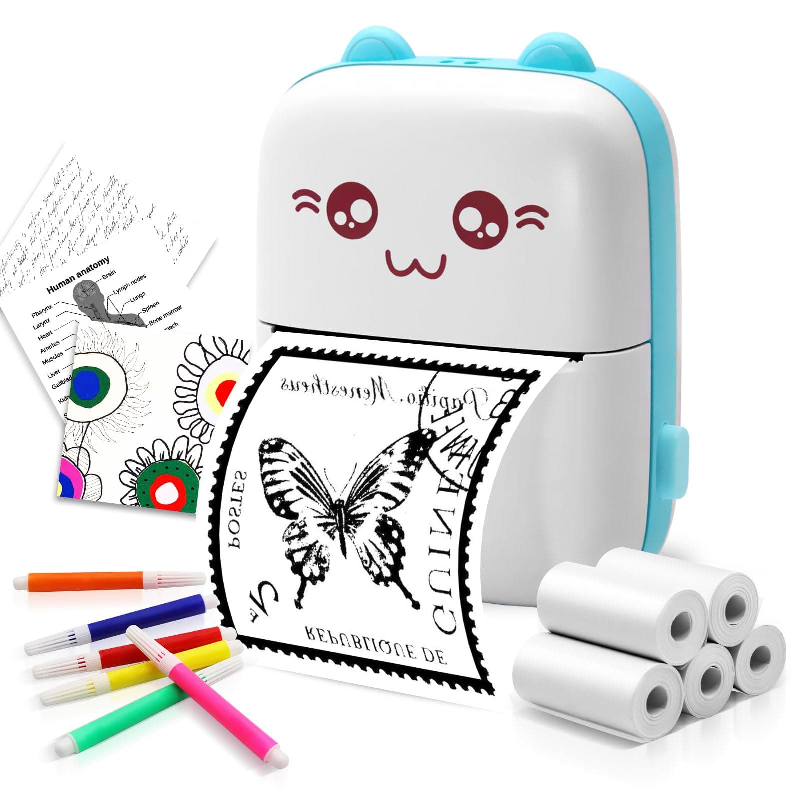 ARCELI Mini Thermal Printer, 200DPI Wireless Bluetooth BT4.0 Photo Printer, Portable Thermal Printer Compatible with Android or iOS APP for Pictures/Notes/Lists/QR Codes(with 5 Roll Thermal Paper)