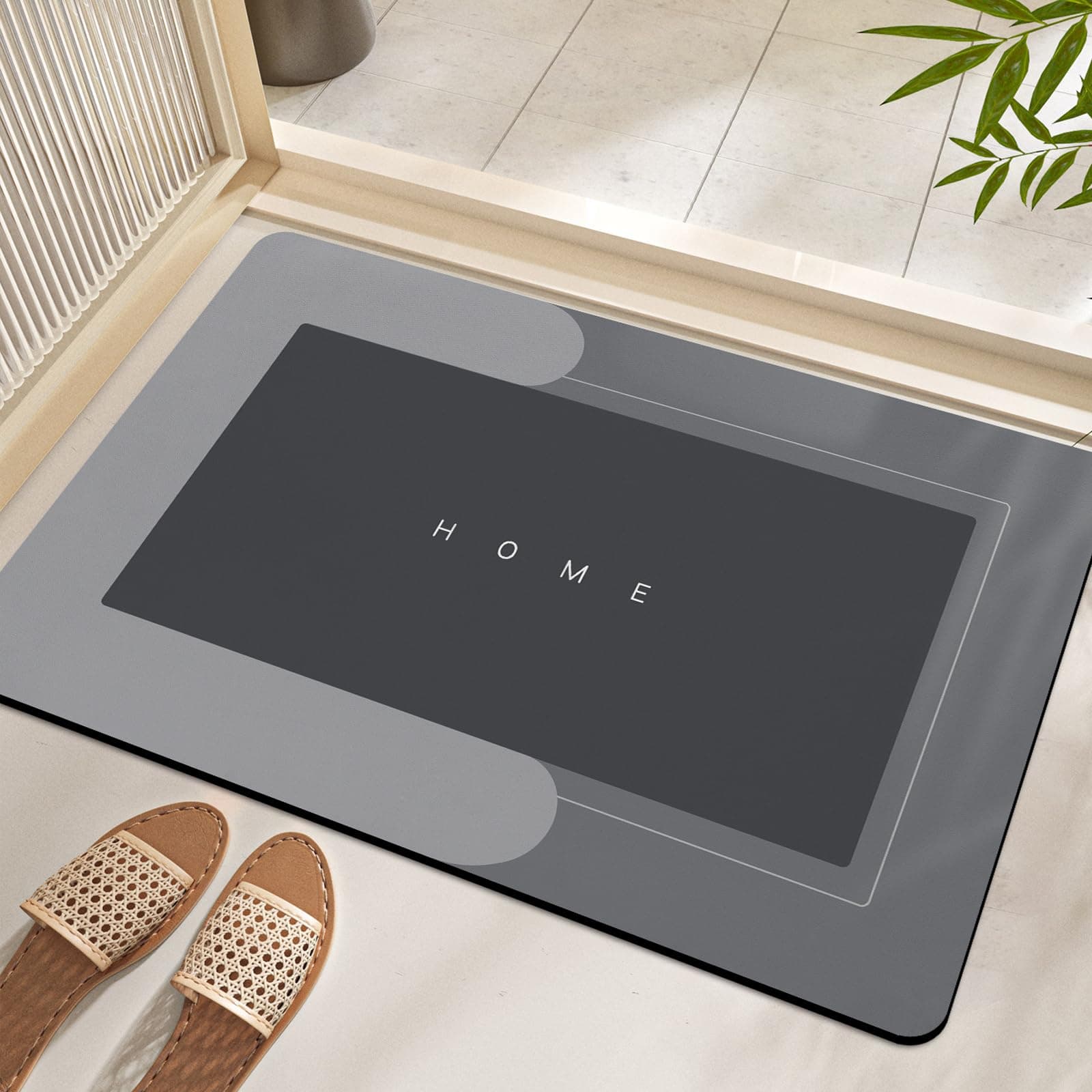 Super Absorbent Large Floor Mats, Quick-drying Bathroom Carpets, Super Absorbent Living Room Large Carpet, Rubber Non-slip Bottom, Easy to Clean, Simple Kitchen Doormat (Rectangle Light Gray, 40x60cm)