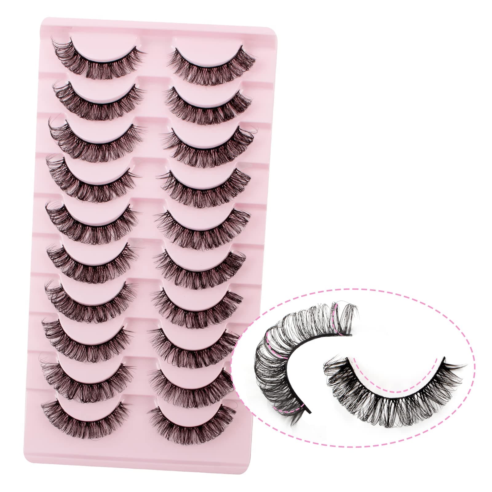 Russian Strip Lashes D Curl False Eyelashes Cat Eye Lashes Natural 10 Pairs 3D Volume Curly Fake Eyelashes Fluffy Artificial Reusable Russian Lashes