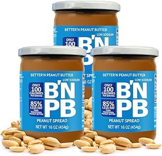 Low Fat and Low-Sodium Peanut Butter Spread by Better’n Peanut Butter, Creamy Low-Calorie Peanut Spread with No Saturated Fat, Gluten Free, Dairy Free, Non GMO, Kosher, Pack of 3, 16 oz. Glass Jars