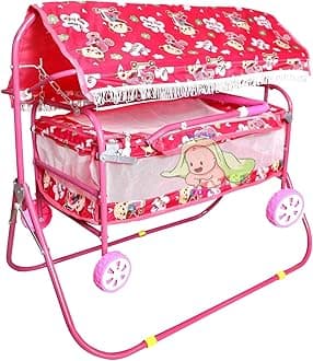 Baby Jhula With Cradle Swing,Comfortable Sleeping Palna For New Born Babies Multi -Use Baby Palna,Baggi,Adjustable Swing Pink - Iron