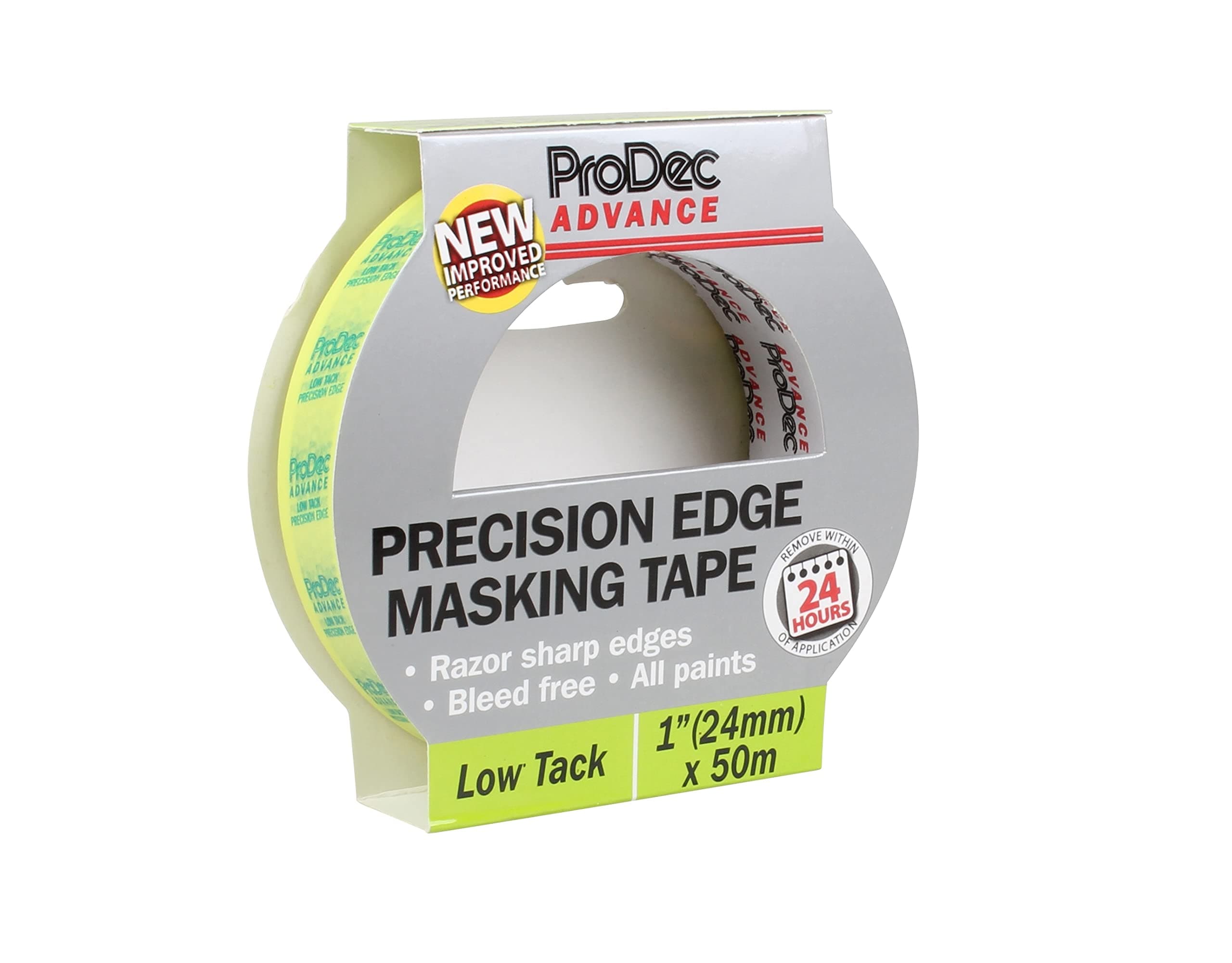 ProDec Advance 1" x 50m Low Tack Precision Edge Masking Tape for Razor Sharp Lines with No Paint Bleed