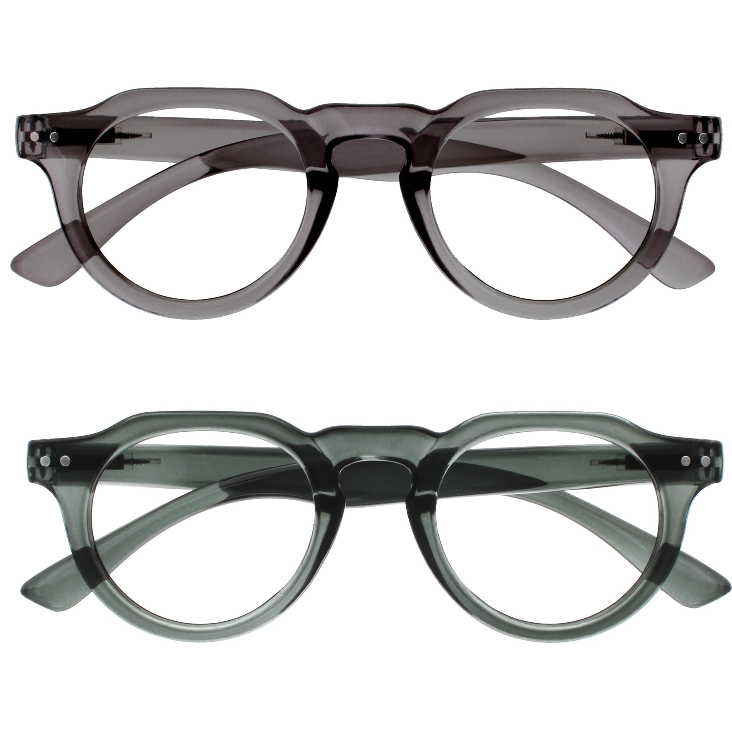 OPULIZE RIO Blue Light Blocking Reading Glasses - 2-Pack - Flat Top Frame - Green, Grey - Mens Womens - Spring Hinges - BB53-67 - +2.50