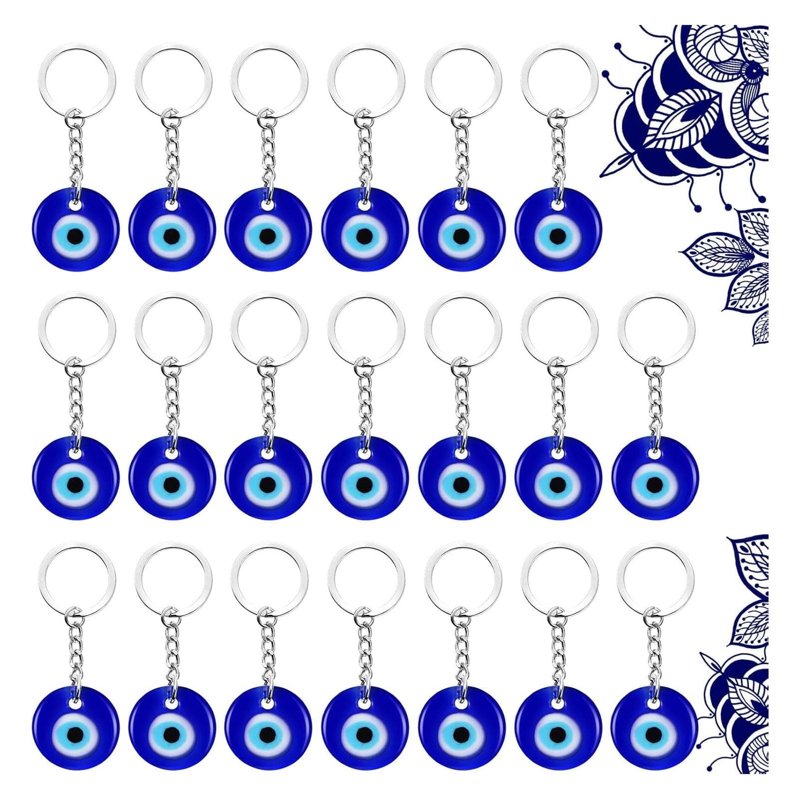 20 Pcs Evil Eye Keychain Turkish Evil Eye Bag Charms Blue Keyring Good Luck Greece Keychain Gift for Employee Worker