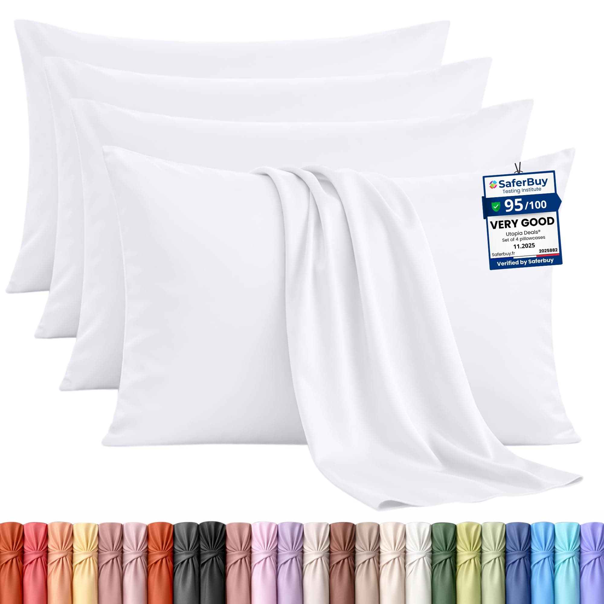 Utopia Bedding - 4 Pack Pillow Cases - OEKO-TEX - Standard Size 50x75 cm - 100% Brushed Microfiber Pillowcases with Envelope Closure, pillows not included - Wrinkle, Fade, & Stain Resistant - White