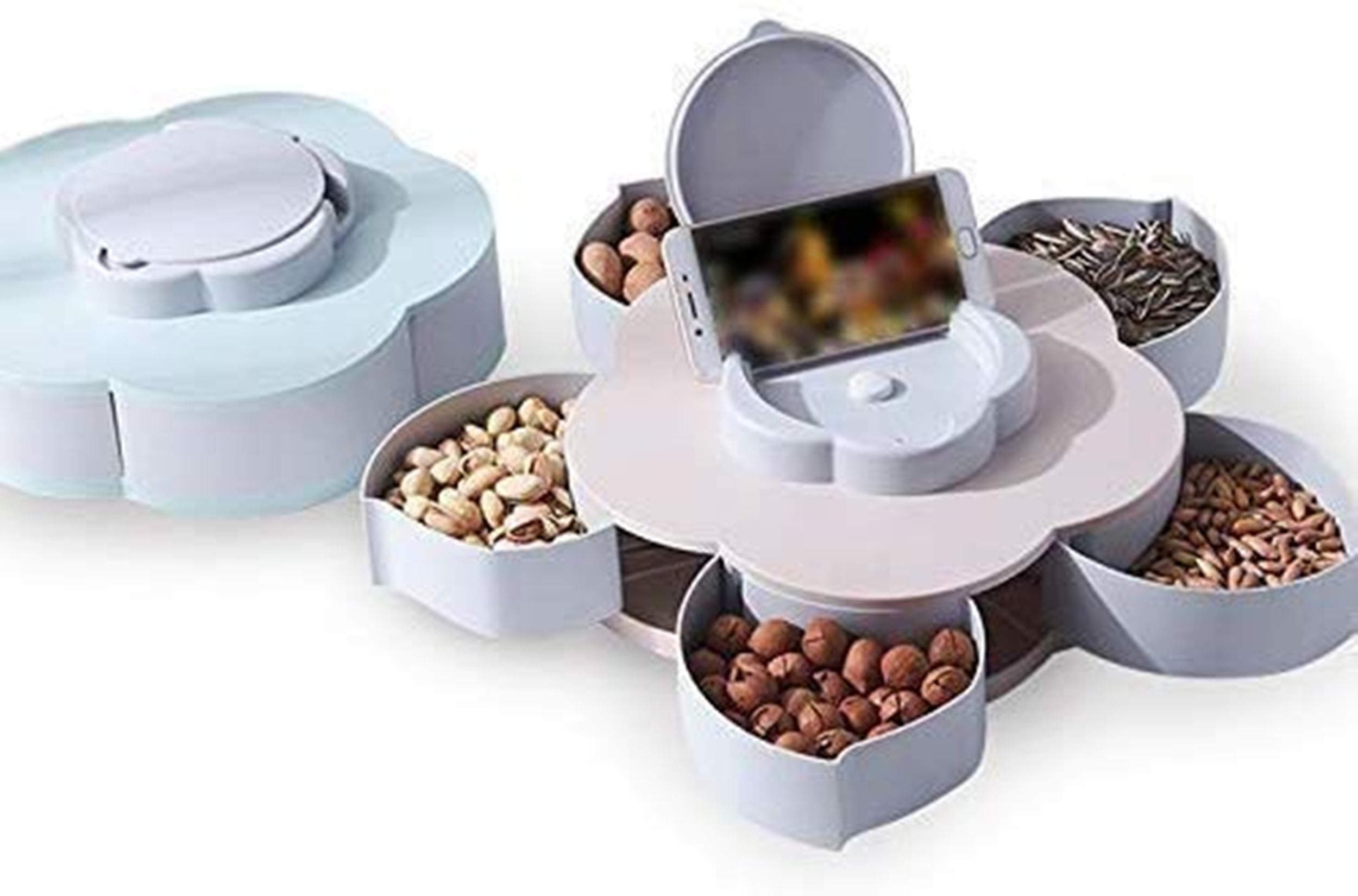JD ENTERPRISE Compartments Flower Candy Box Serving Rotating Tray Dry Fruit, Candy, Chocolate, Snacks Storage, Spices Box for Home Kitchen (Multi-Color, 1 Piece)
