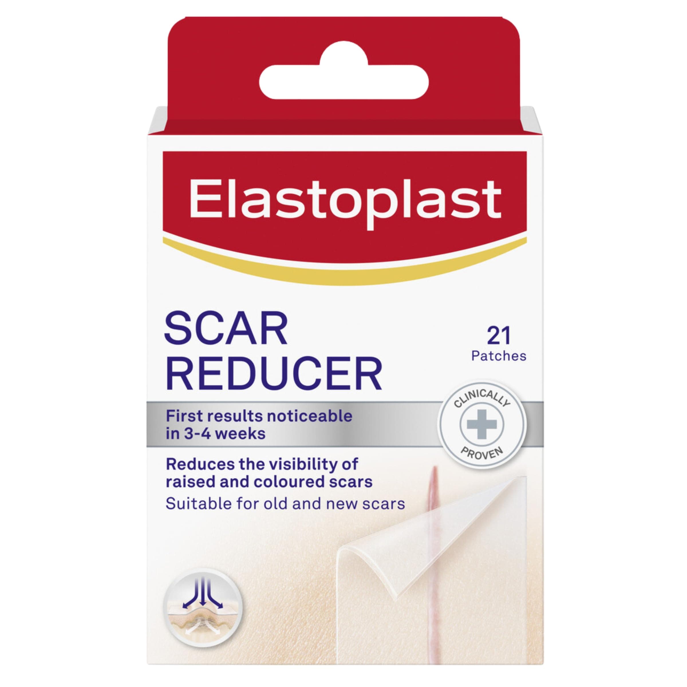 Elastoplast Scar Reducer Plasters (21 Pieces), Quick and Convenient Scar Cover Up Treatment, Scar Sheets to Reduce Visbility of Scars, Scar Plaster Pack for Quick Results