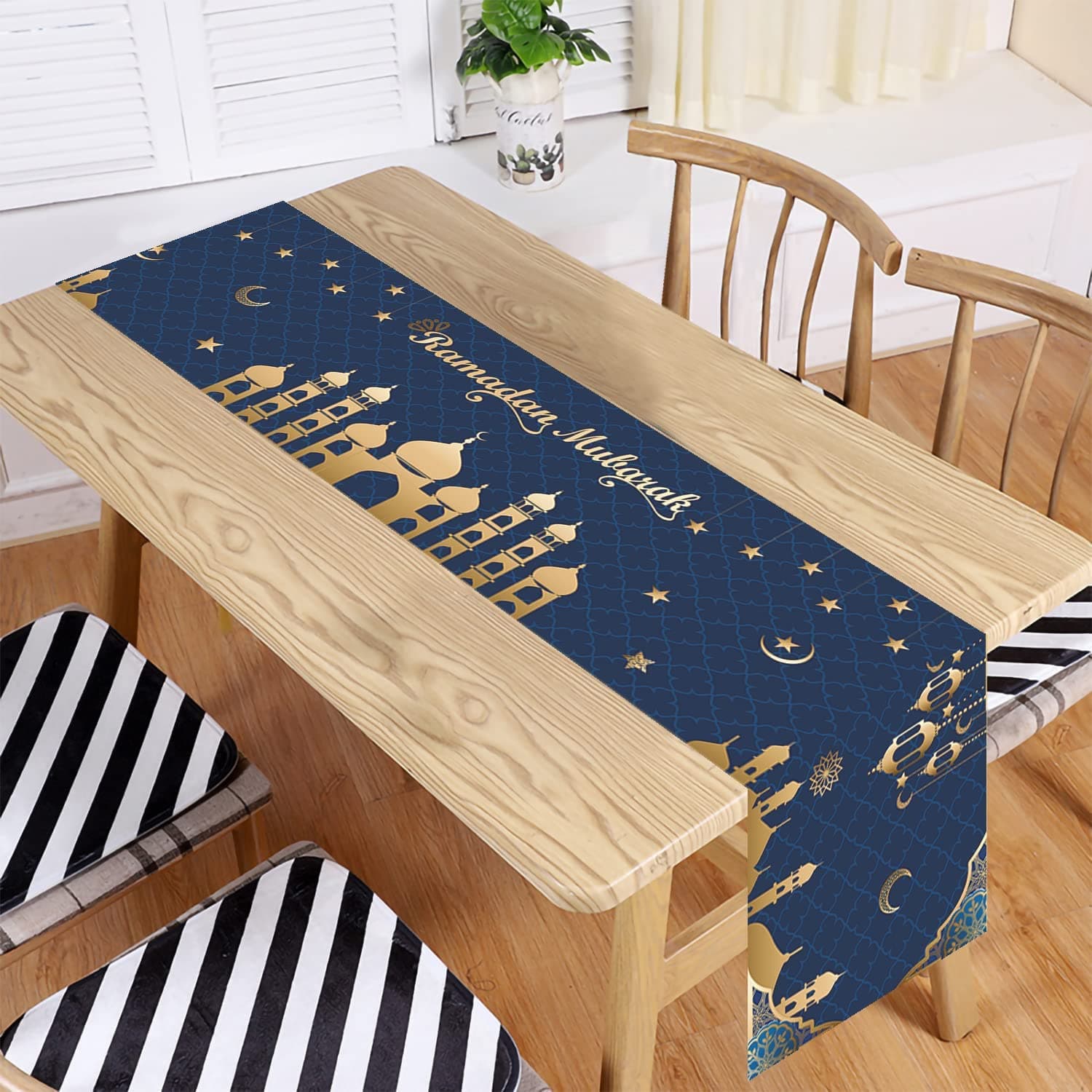 Ramadan Mubarak Table Runner Table Decorations - Ramadan Mosque Lantern Islamic Happy Ramadan Mubarak Party Supplies Decorations, 13.8x71 inches