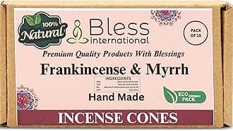 Frankincense-and-Myrrh 100%-Natural-Incense-Cones Handmade-Hand-Dipped Organic-Chemicals-Free for-Purification-Relaxation-Positivity-Yoga-Meditation The-Best-scents (10 Count)