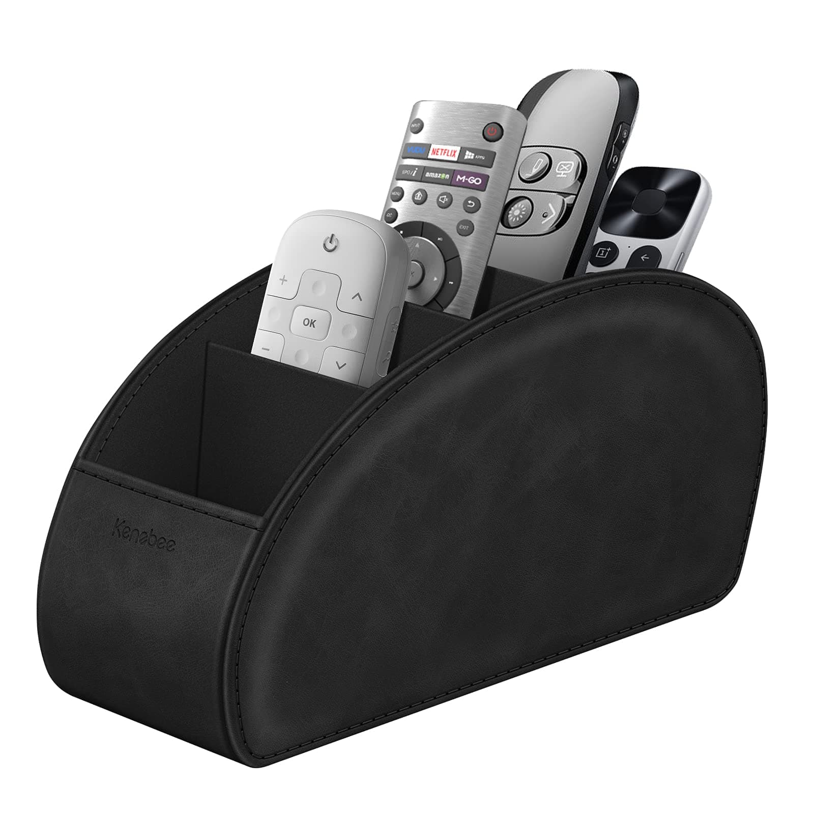 Remote Control Holder with 5 Compartments, KENOBEE Anti-slip Desktop Caddy Storage Organizer for Remote Controllers, Office Supplies, Makeup Brush, Media Accessories, Black