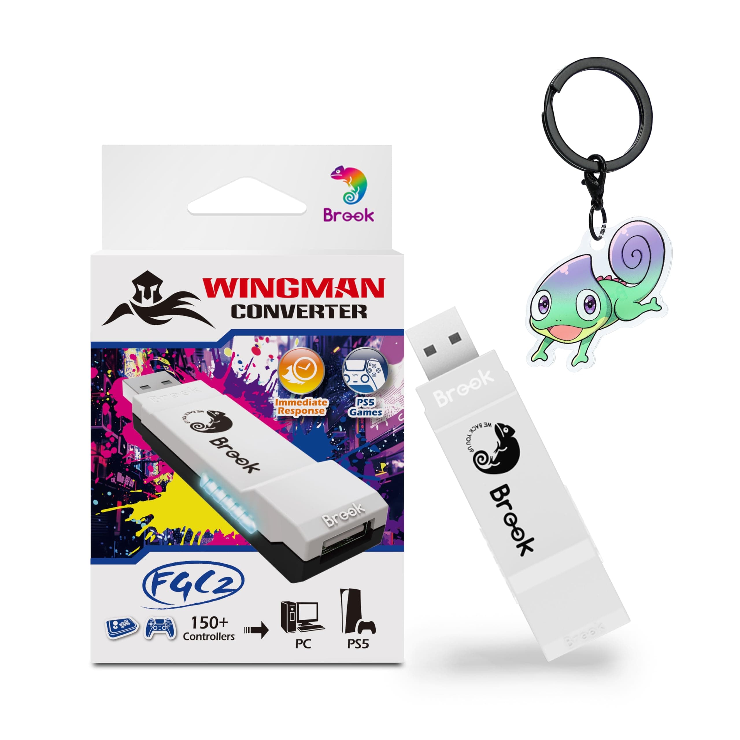Brook Wingman FGC2 PS5 & PC Controller Converter – Low Latency USB Adapter for Fight Stick & Gamepad – Turbo, Macro, Remap Support – Plug & Play – Includes Brook Keychain