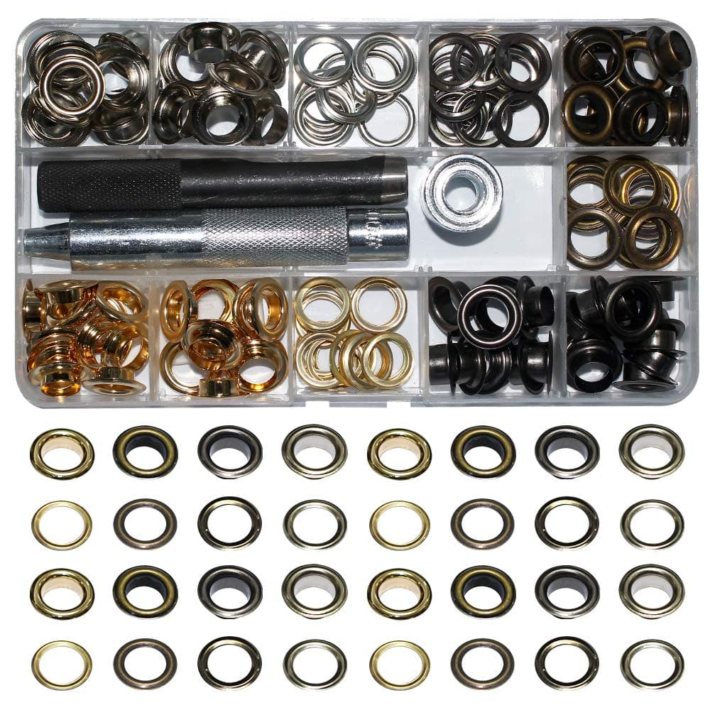 120 Sets - Brass Grommet Eyelets 10mm 3/8" Inside Diameter 800# with Setting Tool for Canvas Curtain Leather DIY Projects (3/8", Mixed)