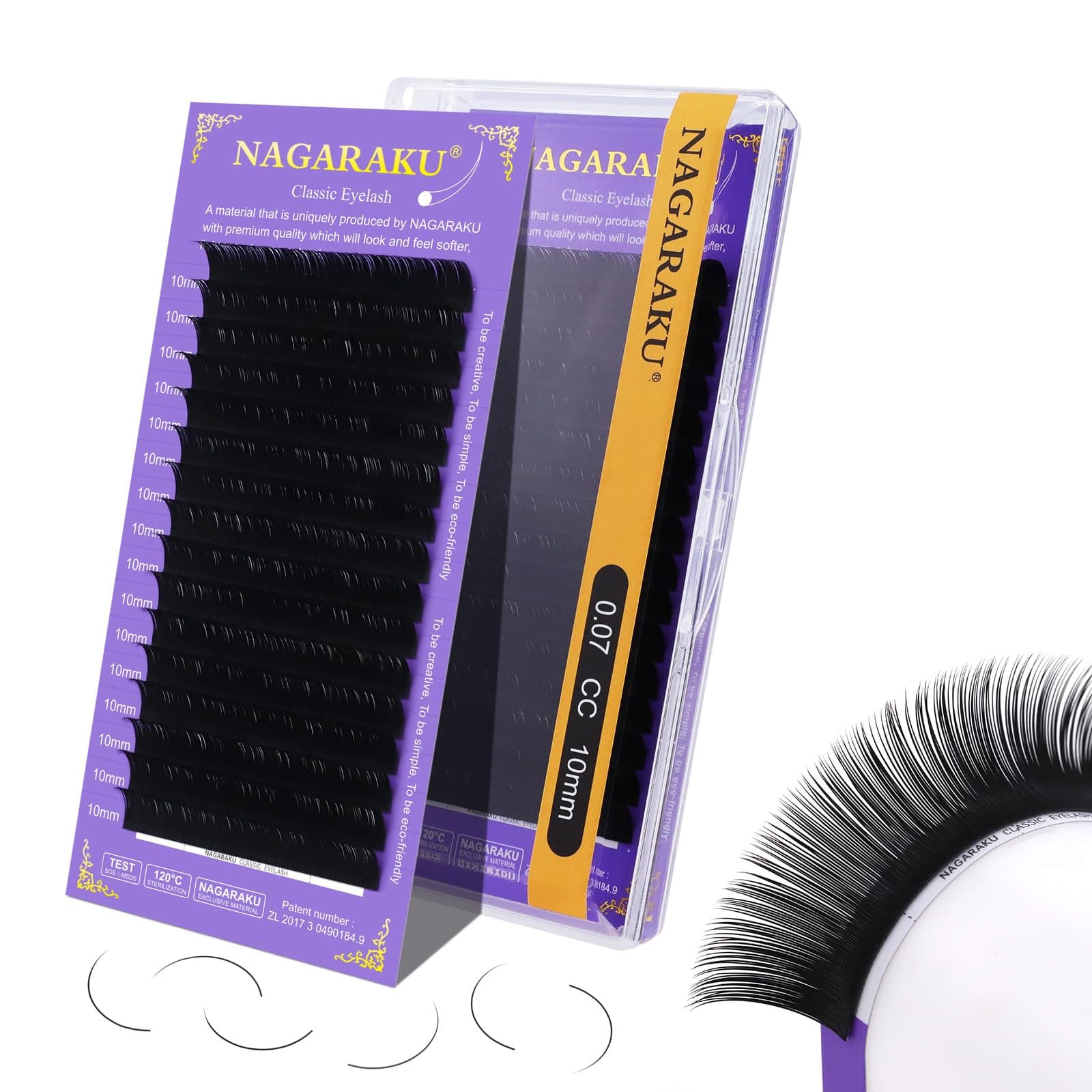 NAGARAKU Matte Black Eyelash Extensions Classic Lash 16 Rows Soft Natural 0.07CC 10mm