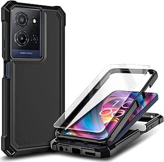 Compatible with TCL K32 5G & K33 5G Phone Case Black | Full-Body Protective Shockproof Rugged Bumper Cover with Screen Protector, Raised Corners Drop Protection