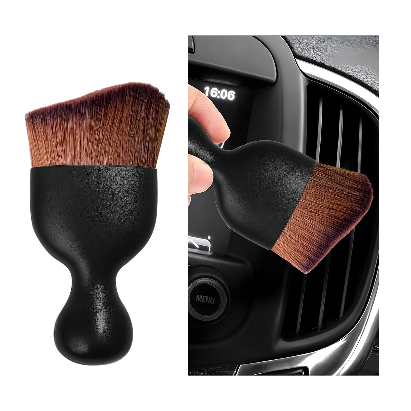 Car Interior Dust Brush, Soft Scratch Free Auto Detailing Brushes, Universal Vehicle Interior Cleaning Tool for Automotive Dashboard, Air Vents, Leather(Dark Brown)