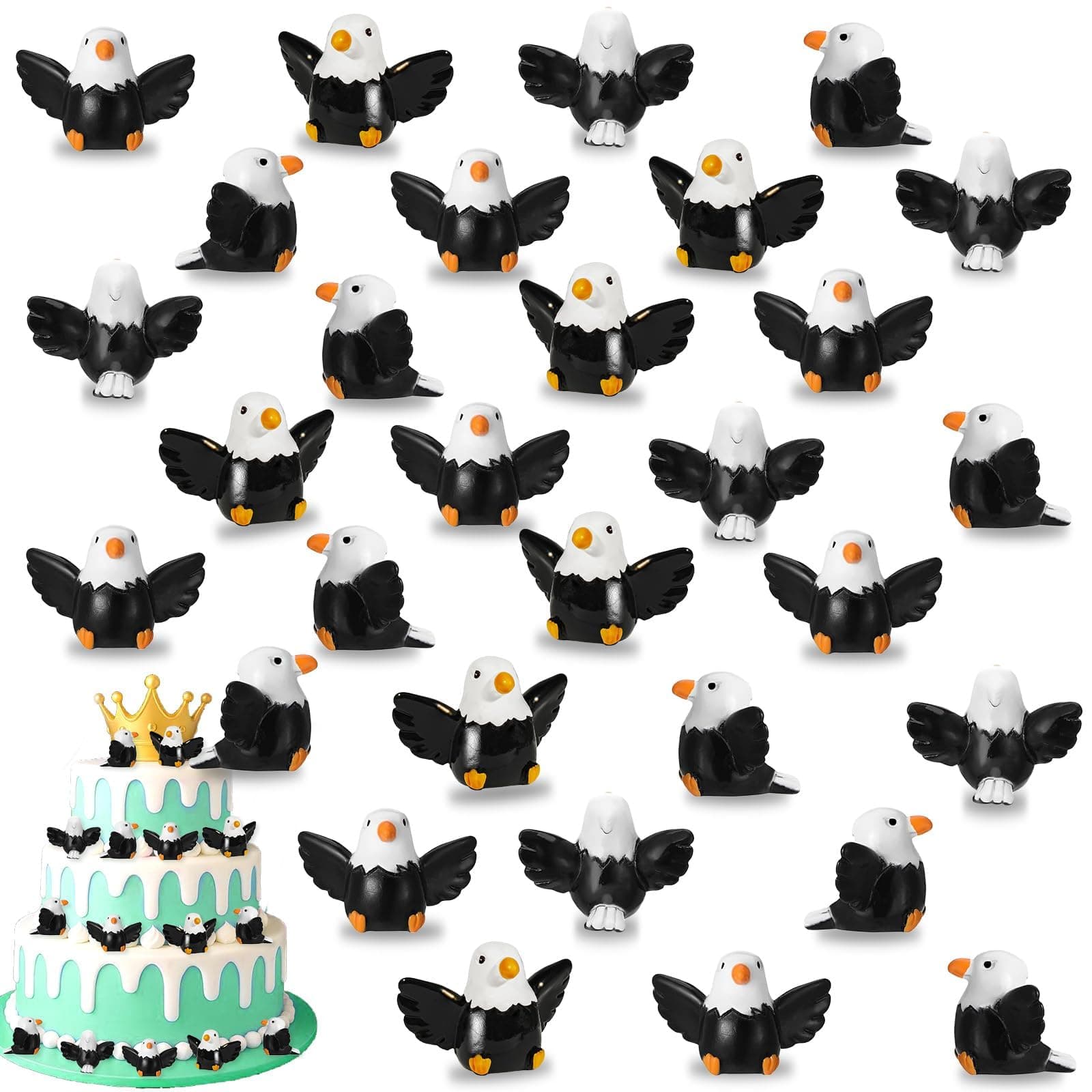 30 Pcs Mini Resin Bald Eagle Wildlife American Bald Eagle Figurines Patriotic Bald Eagle Bird Figurine Miniature Garden Decor for Independence Day Party Cake Topper Decor Festival Gift