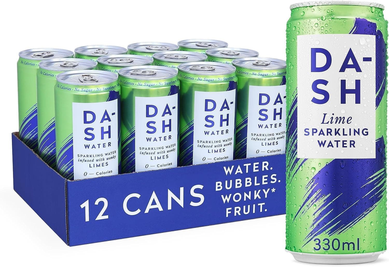 Lime - 12 x Lime Flavoured Sparkling Spring Water - NO Sugar, NO Sweetener, NO Calories - Infused with Wonky Fruit (12 x 330ml cans)