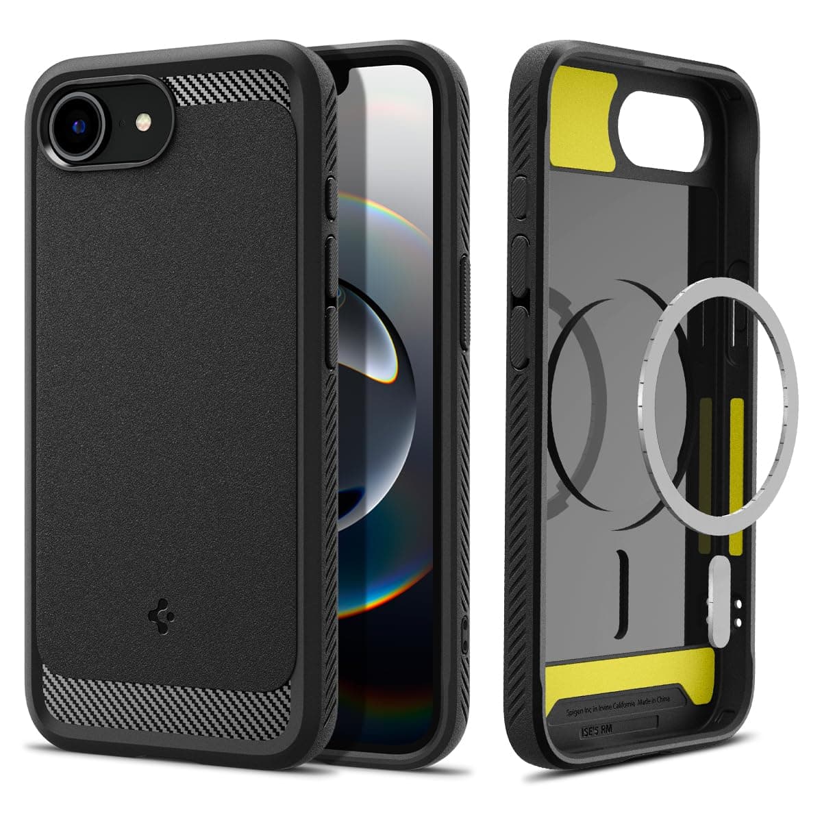 Rugged Armor MagFit Case for iPhone 17e / 16e, MagSafe Compatible Phone Cover [Carbon Fibre Design] [Military-Grade Drop Protection] - Matte Black