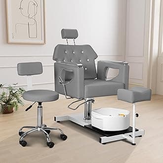 Pedicure Chair No Plumbing, 360° Swivel Hydraulic Adjustable Reclining Station with Massage Foot Bath & Footrest for Nail Tech, Spa, Salon (Grey)