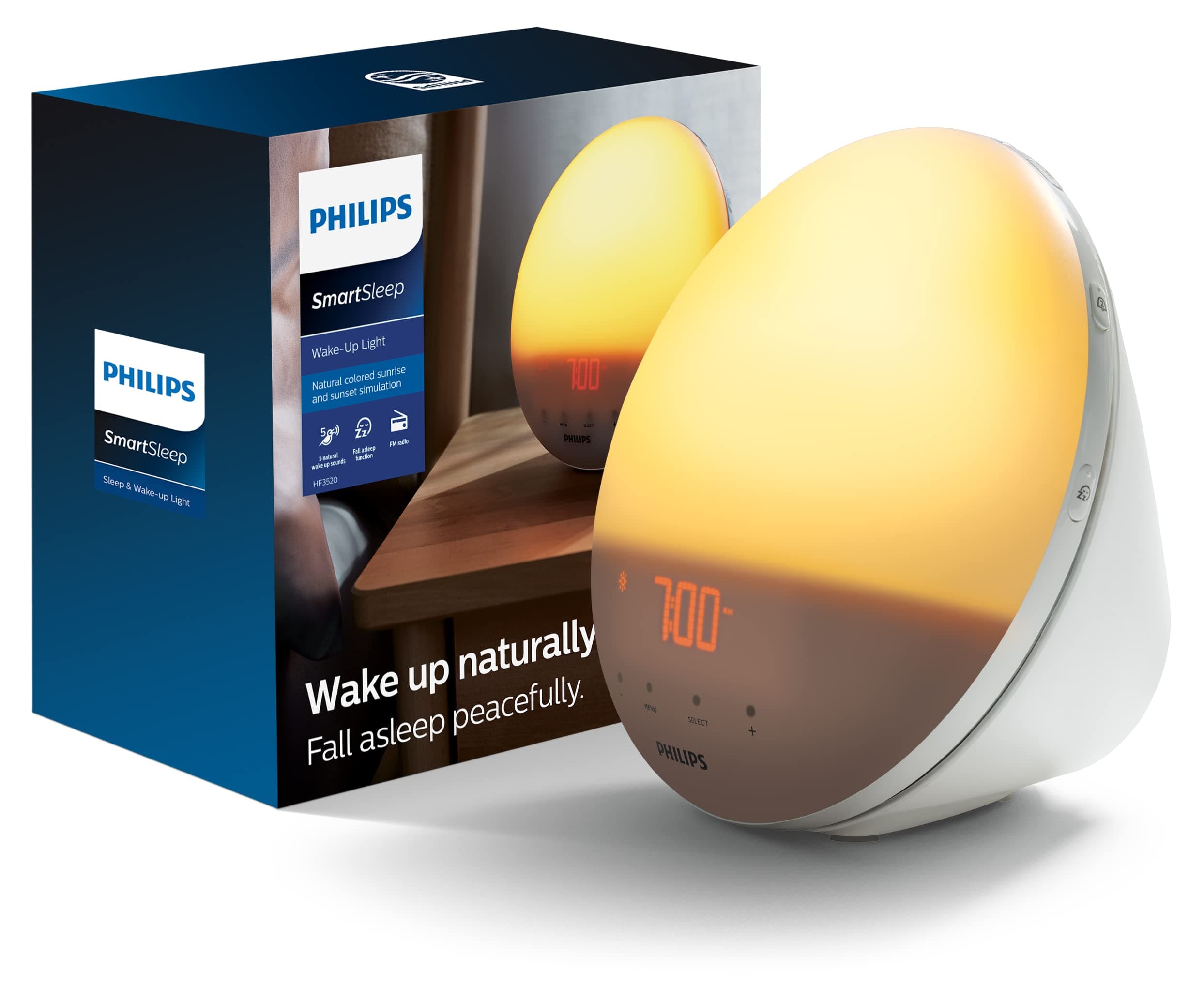Plastic Hf3520 Wake-Up Light with Alarm Clock with Colored Sunrise Simulation and Sunset Fading Night Light (White) led