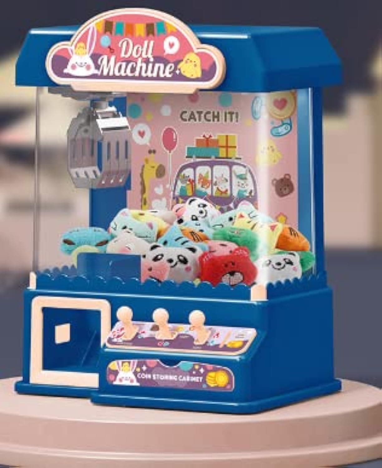 TDOO Mini Claw Machine, DIY Doll Machine for Kids, Electronic Arcade Game Indoor Toy with Music for Home Party Christmas Birthday Gifts Cool Toys - BLUE