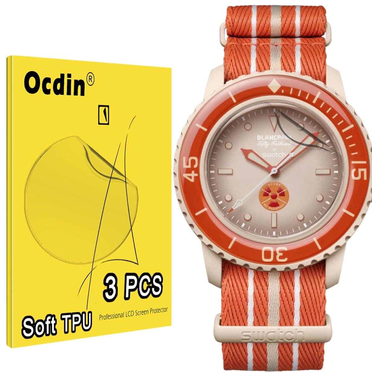 Ocdin Blancpain X Swatch Premium Screen Protector Watch Protective Film Set Anti Scratch Crystal Soft Cover Film and Tempered Back Film(3 TPU)