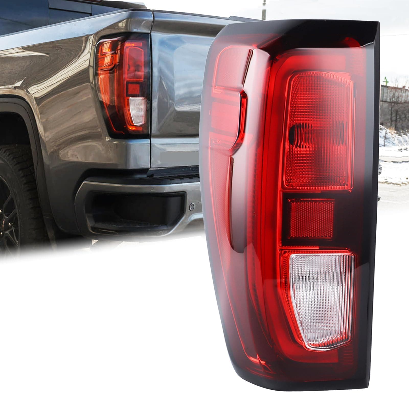 Left Driver Side Tail Light LED Halogen Rear Light Compatible for 2019-2024 GMC Sierra 1500 Incandescent Type Brake Lamp With Bulbs GM2800309 84565919 85115885