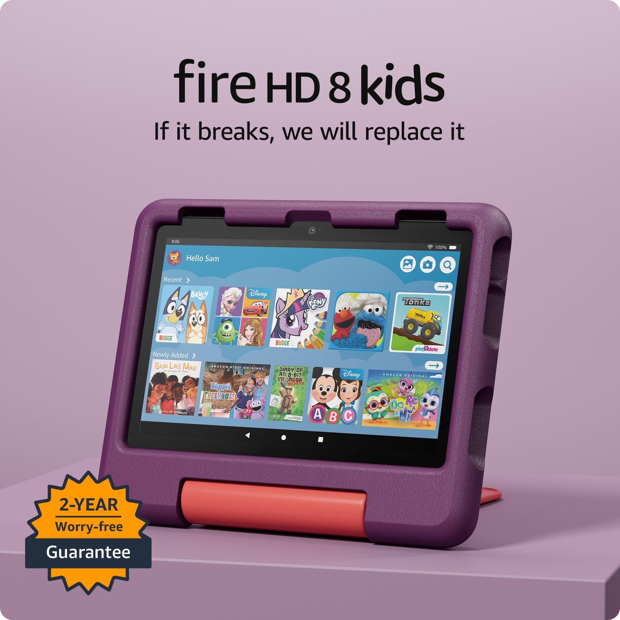 Fire HD 8 Kids tablet (newest model), ages 3-7 | 3GB memory, bright 8" HD screen. Includes ad-free and exclusive content, parental controls and 13-hr battery, 32GB, Grape