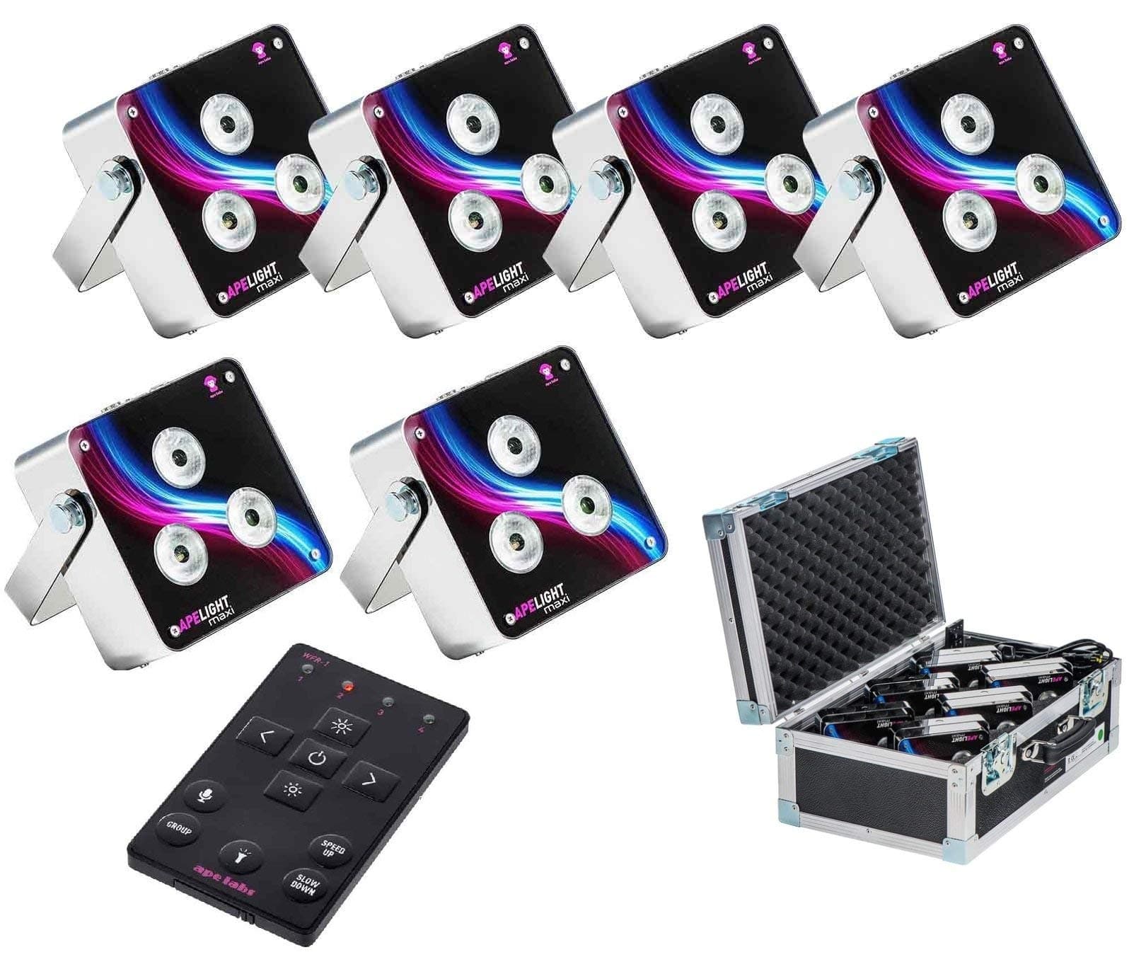 Ape Labs Maxi TourPack (6pc) - German Made, Professional Smart Uplight, 45 Watt RGBW LED Par, Battery Powered w/Wireless DMX & MusikMode, Lighting Package w/Charging Case