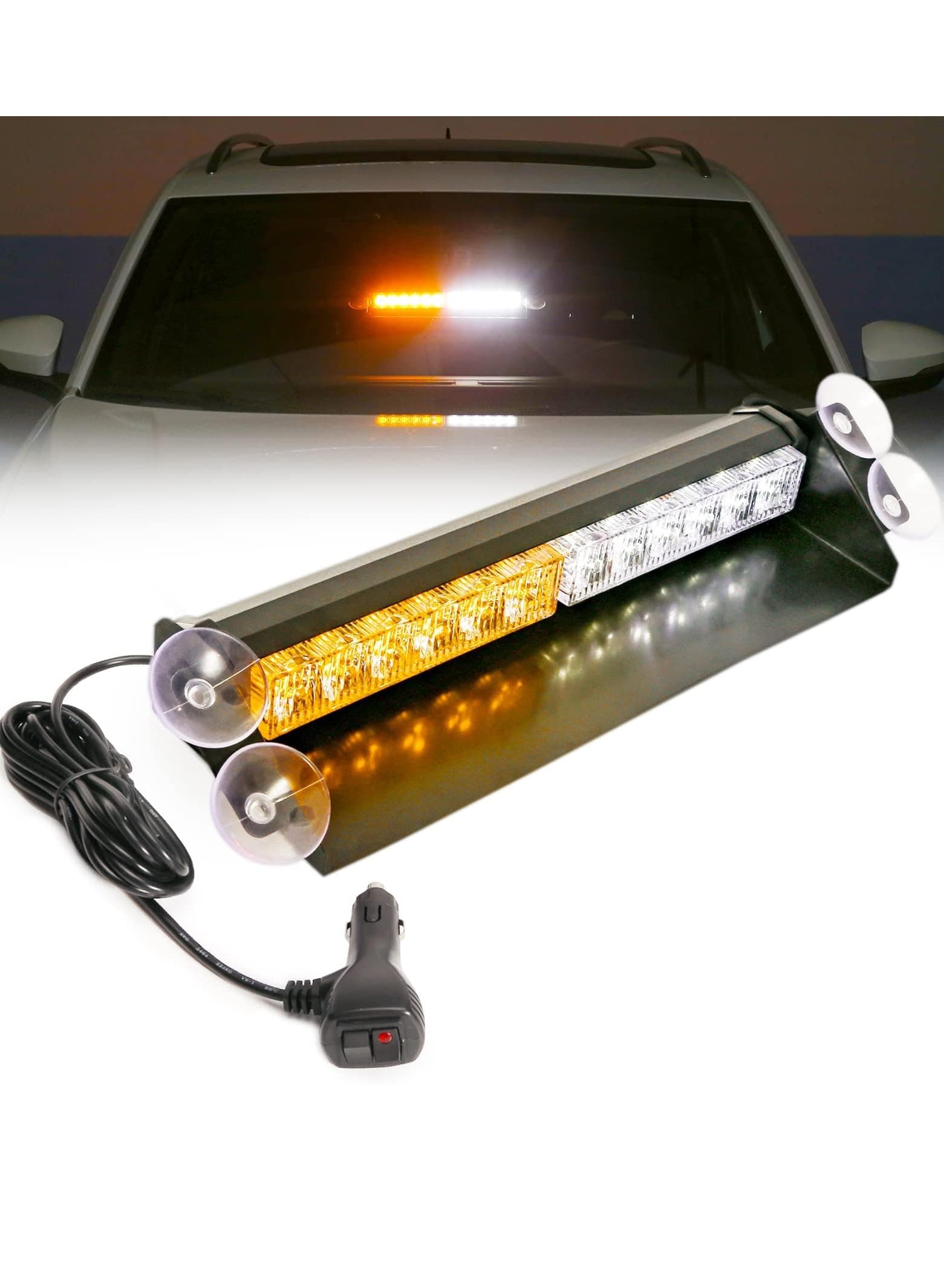 Excefore 14.8" LED Emergency Strobe Light Bar, Amber/White, 12 LEDs, 12/24V Hazard Warning Lights for Police, Trucks, and Emergency Vehicles