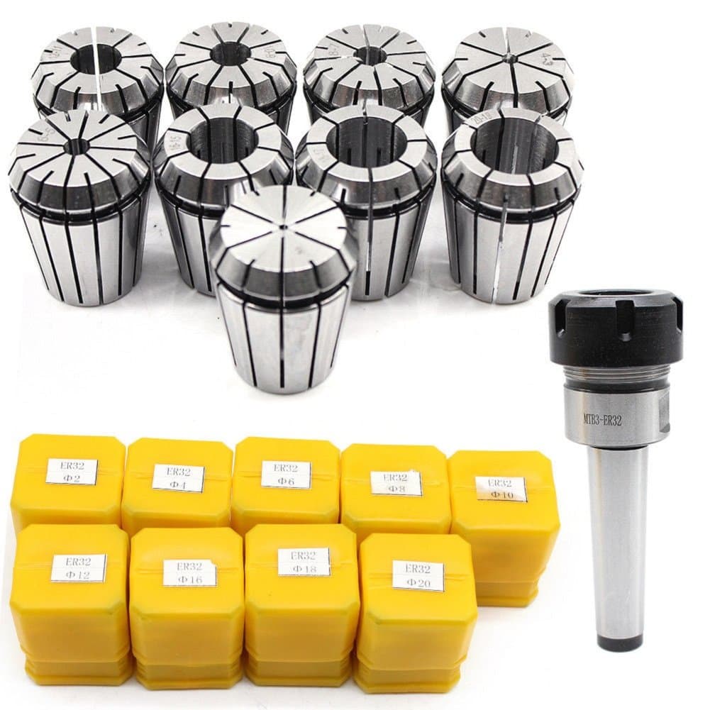 CNC Spring Collet by Feiuruhf,MT3-ER32 M12 9pcs Spring Collet 3-20mm CNC Lathe Milling Tool Spring Collet Set Chuck Collet for CNC Engraving Machine & Milling Lathe Tool