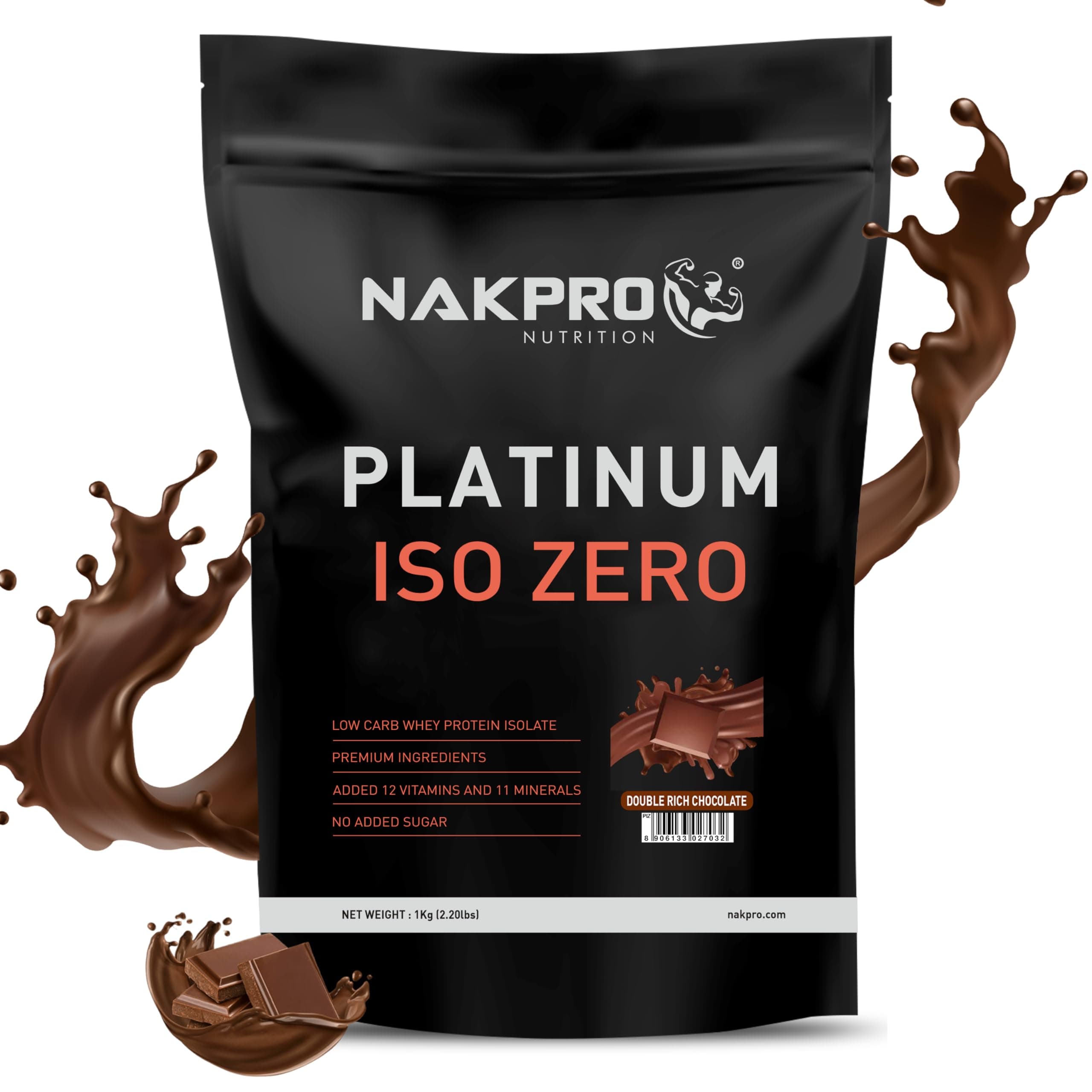 NAKPRO PLATINUM ISO ZERO 100% Whey Protein Isolate | Added Vitamins & Minerals | Easy Mixing, Easy Digesting Whey Protein Supplement Powder for Men, Women & Athletes (1 Kg, Double Rich - Chocolate)