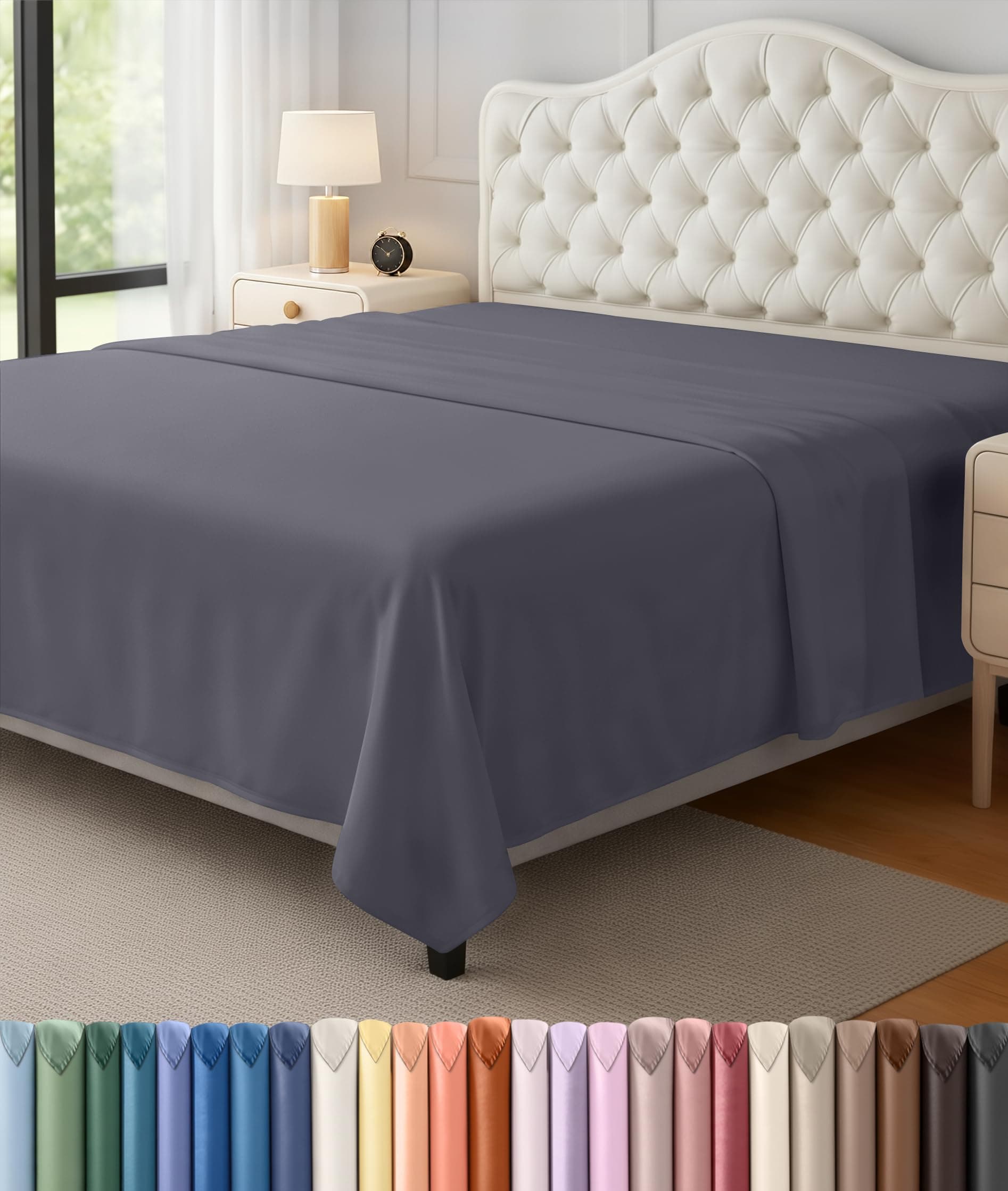 Flat Sheet - Soft Brushed Microfiber Fabric - Shrinkage & Fade Resistant Top Sheet - Easy Care - 1 Flat Sheet Only (King, Grey)