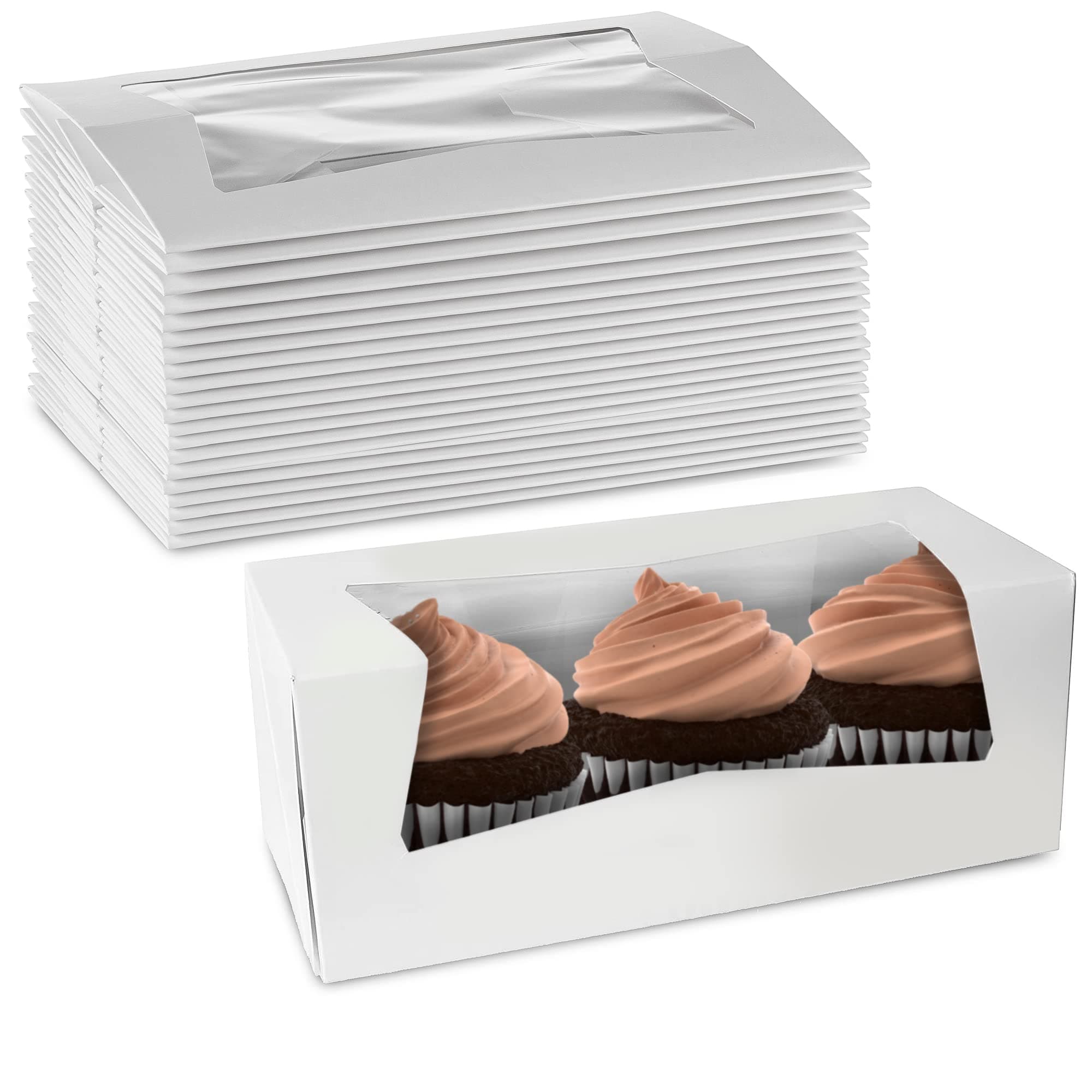 MT Products Cupcake Boxes With Window - White Bakery Boxes - Auto Pop-Up