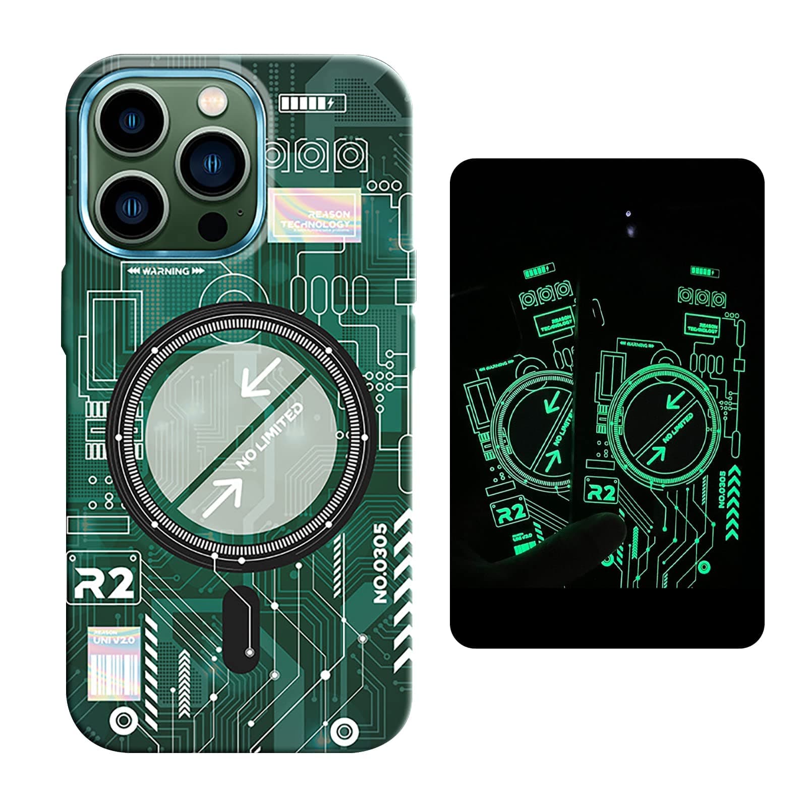 Compatible with iPhone 14 Pro Max Luminous Case Glow in The Darkness Noctiluncent Fluorescent Case with Wireless Charging for Women Men Slim Soft Bumper Protector Shockproof Phone Cover, Green