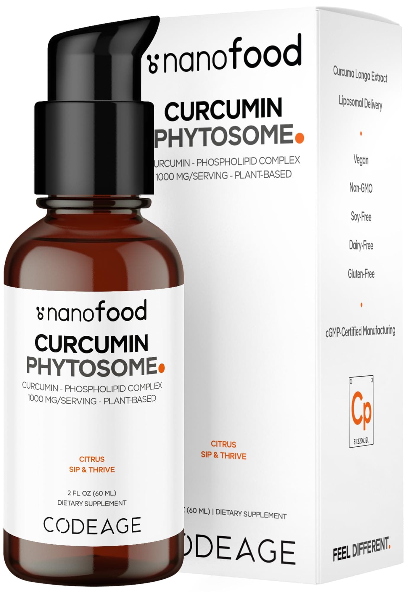 Codeage Liposomal Curcumin Phytosome Liquid Supplement, Turmeric Curcumin Vegan Liquid Drops, Plant-Based Curcuma Longa Dropper, Curcumina, Sunflower Phospholipid, Sugar-Free, Citrus Flavor, 2 fl oz