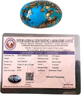 Real Original Firoza Turquoise Gemstone for Men and Women – Oval Shaped for Ring and Pendant Premium Turquoise Jewellery - The Stone of Compassion and Success 11.32 Carat
