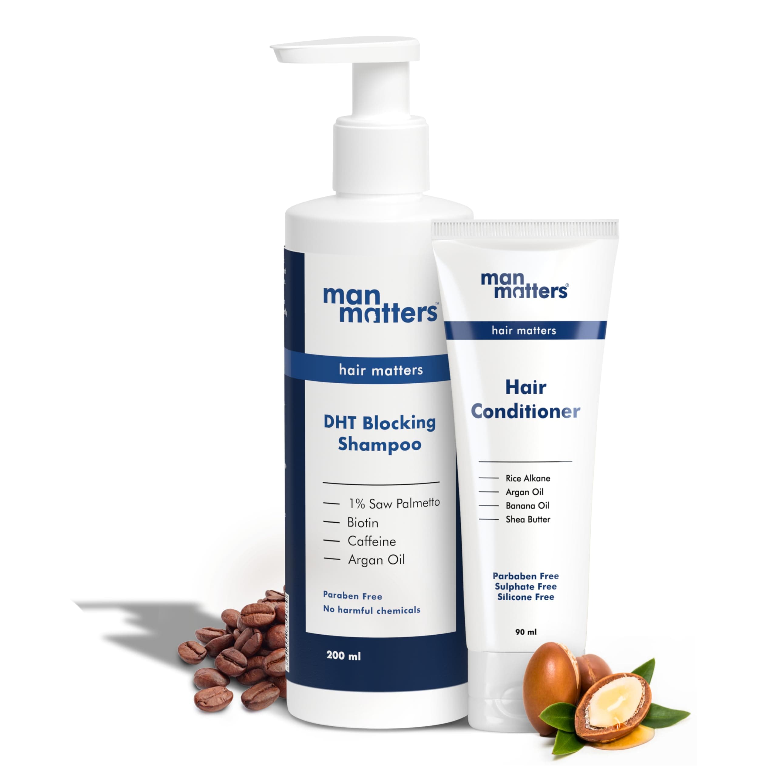 Man Matters Anti Hair Fall Shampoo 200ml and Conditioner 90ml For Men With DHT Blocker | Helps in Deep Nourishment and Frizz Free Hair | Sulphate & Paraben Free | Pack of 2