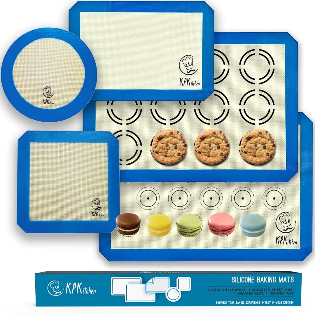 Silicone Baking Mat Set of 5-2 Half Sheets (Macaron & Cookie Circle On Mat) +...